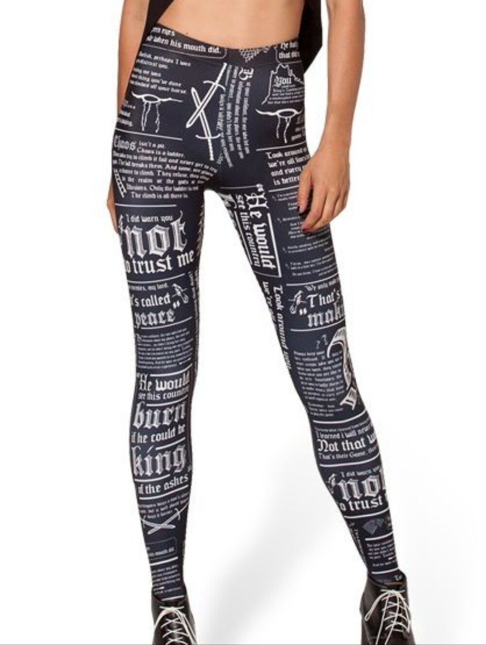 Blackmilk Game of Thrones Littlefinger Quotes Black & White Gothic Legging Small